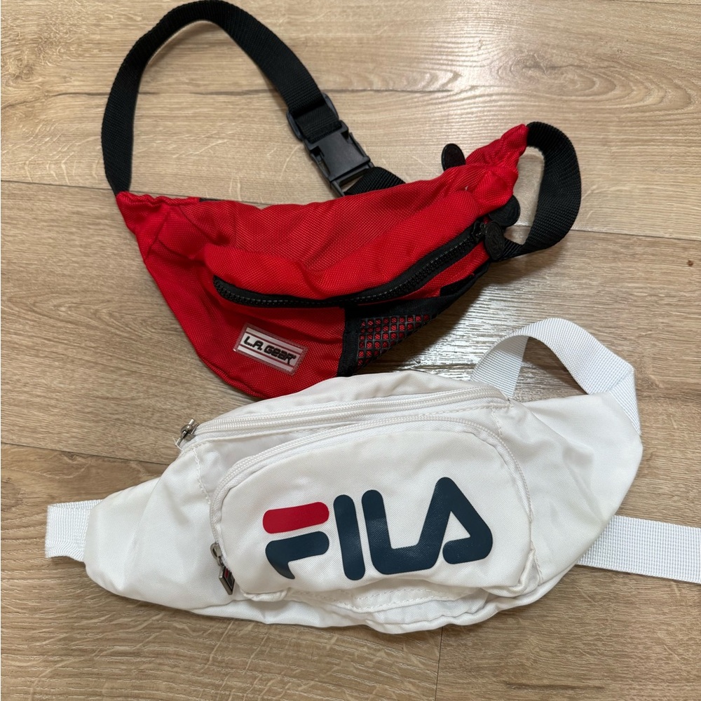 FILA White and Red Dual Waist Bags with Logo